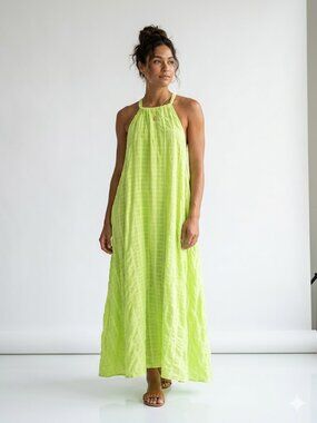FRNCH Paris Lime Green Maxi Dress Halter Flowy Lightweight M